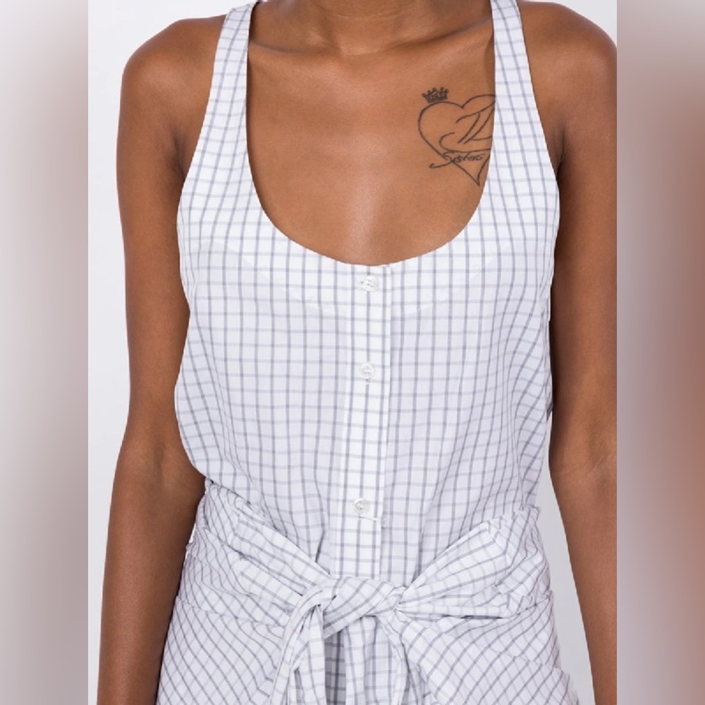 ALEXANDER WANG Plaid Print Scoop Neck Poplin Tie-Waist Romper w/Tags Sz US 6 - Picture 9 of 11